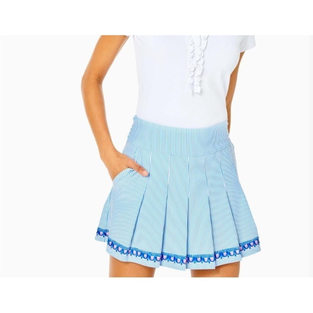 LILLY PULITZER LUXLETIC UPF 50+ BLUE WHITE STRIPED GOLF TENNIS ACTIVE SKORT 2